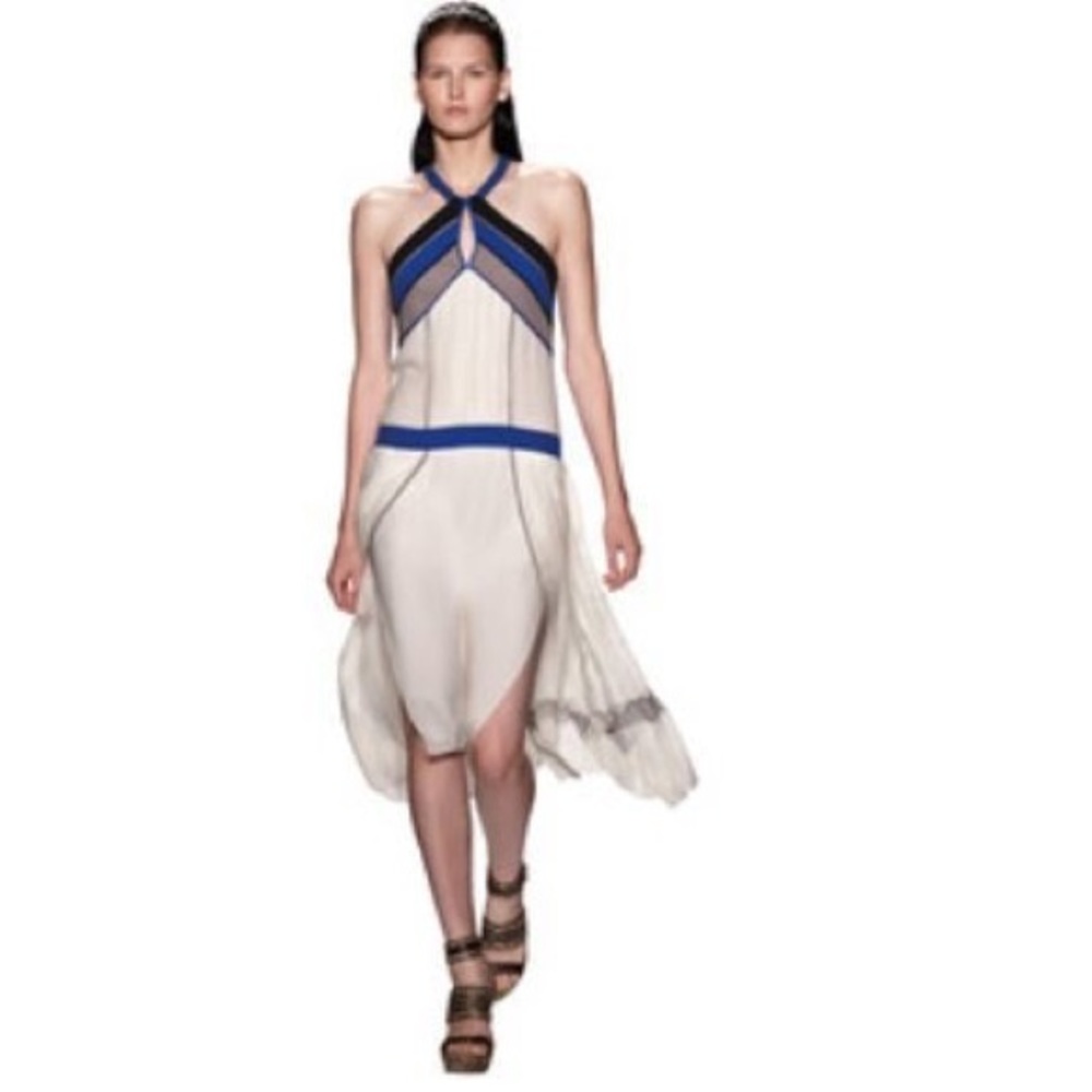 BCBG Voletta Runway White Blue Colorblocked Dress